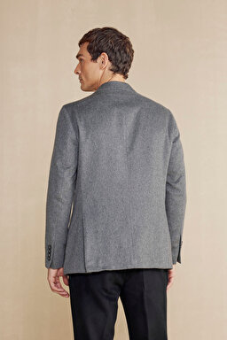%100 Kaşmir Slim Fit Mono Yaka Ceket - Gri (görsel 5)