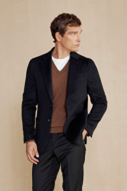 %100 Kaşmir Slim Fit Mono Yaka Ceket - Siyah (görsel 2)