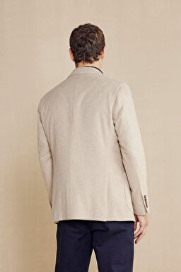 %100 Kaşmir Slim Fit Mono Yaka Ceket - Bej (görsel 5)