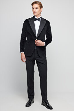 %100 Pamuk Slim Fit Sivri Yaka Ceket - Siyah (görsel 2)