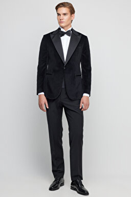 %100 Pamuk Slim Fit Sivri Yaka Ceket - Siyah (görsel 5)