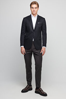 Yün Kaşmir Karışımlı Slim Fit Mono Yaka Ceket - Siyah (görsel 2)
