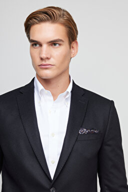Yün Kaşmir Karışımlı Slim Fit Mono Yaka Ceket - Siyah (görsel 5)
