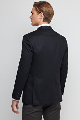 Yün Kaşmir Karışımlı Slim Fit Mono Yaka Ceket - Siyah (görsel 6)