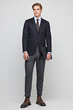Yün Kaşmir Karışımlı Slim Fit Mono Yaka Ceket - Lacivert (görsel 3)