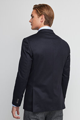 Yün Kaşmir Karışımlı Slim Fit Mono Yaka Ceket - Lacivert (görsel 5)