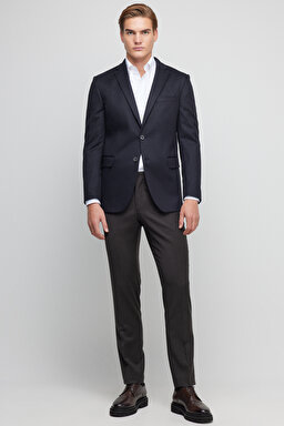 Yün Kaşmir Karışımlı Slim Fit Mono Yaka Ceket - Lacivert (görsel 6)