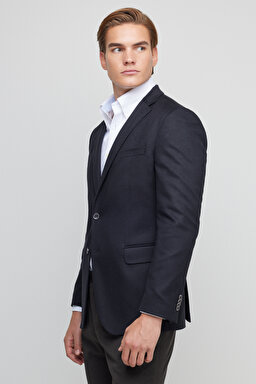 Yün Kaşmir Karışımlı Slim Fit Mono Yaka Ceket - Lacivert (görsel 8)