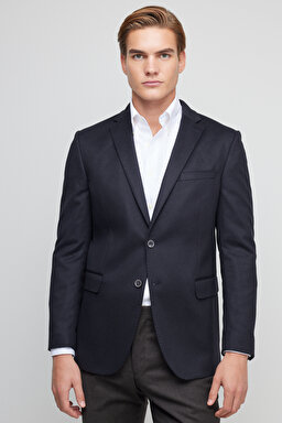 Yün Kaşmir Karışımlı Slim Fit Mono Yaka Ceket - Lacivert (görsel 9)