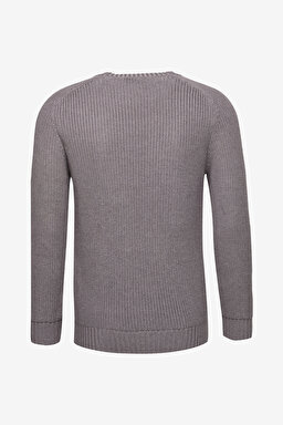 Standart Fit Normal Kesim Bisiklet Yaka Selanik Örgü Triko Kazak - Açık Gri Melanj (görsel 2)