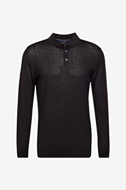 Polo Yaka Standart Fit Normal Kesim Yün Triko Kazak - Siyah (görsel 6)