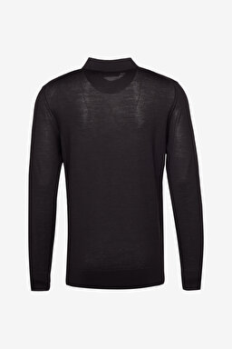 Polo Yaka Standart Fit Normal Kesim Yün Triko Kazak - Siyah (görsel 7)
