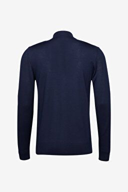 Standart Fit Normal Kesim Fermuarlı Yaka Triko Kazak - Lacivert (görsel 2)