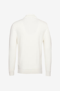 Standart Fit Normal Kesim Dik Yaka Pamuklu Triko Kazak - Ekru (görsel 2)