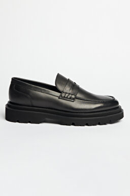 %100 Deri Loafer Ayakkabı - Siyah
