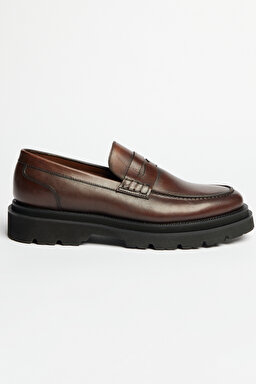 %100 Deri Loafer Ayakkabı - Kahverengi