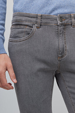 Standart Fit Normal Kesim Pamuklu Esnek Pantolon - Gri (görsel 3)