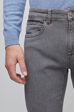 Standart Fit Normal Kesim Pamuklu Esnek Pantolon - Gri (görsel 4)