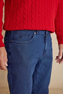 Standart Fit Normal Kesim Pamuklu Esnek Pantolon - Lacivert (görsel 6)