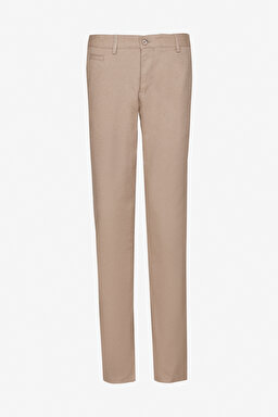 Pamuklu Slim Fit Armürlü Pantolon - Bej