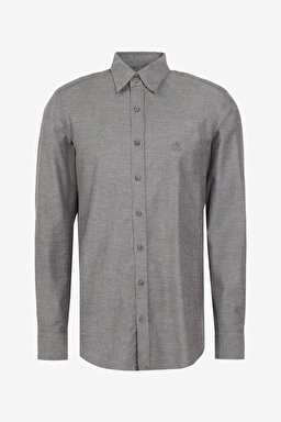 %100 Pamuk Slim Fit Düğmeli Yaka Gömlek - Antrasit