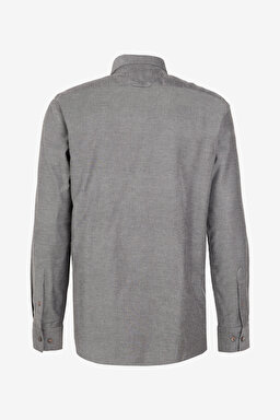 %100 Pamuk Slim Fit Düğmeli Yaka Gömlek - Antrasit (görsel 2)