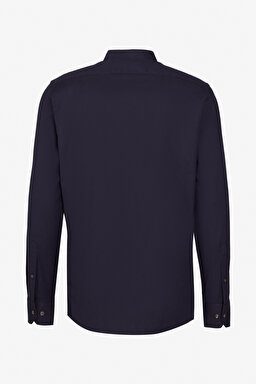 Pamuklu Slim Fit Düğmeli Yaka Gömlek - Lacivert (görsel 2)