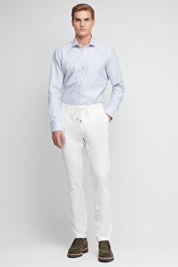 %100 Pamuk Slim Fit İtalyan Yaka Desenli Gömlek - Gri-Beyaz (görsel 2)