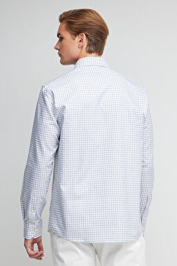 %100 Pamuk Slim Fit İtalyan Yaka Desenli Gömlek - Gri-Beyaz (görsel 5)