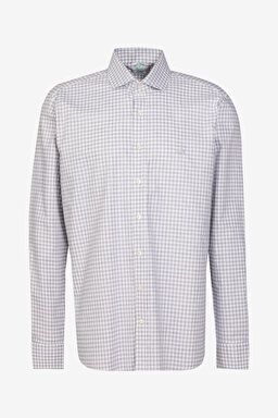%100 Pamuk Slim Fit İtalyan Yaka Desenli Gömlek - Gri-Beyaz (görsel 6)