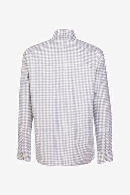 %100 Pamuk Slim Fit İtalyan Yaka Desenli Gömlek - Gri-Beyaz (görsel 7)
