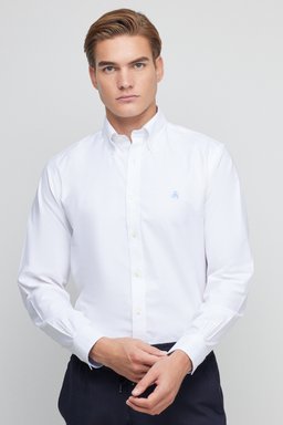 %100 Pamuk Slim Fit Düğmeli Yaka Gömlek - Beyaz (görsel 2)