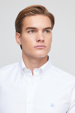 %100 Pamuk Slim Fit Düğmeli Yaka Gömlek - Beyaz (görsel 3)