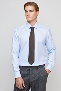 %100 Pamuk Slim Fit İtalyan Yaka Gömlek - Mavi