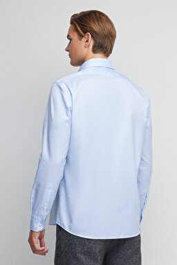 %100 Pamuk Slim Fit İtalyan Yaka Gömlek - Mavi (görsel 4)