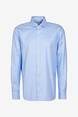 %100 Pamuk Slim Fit İtalyan Yaka Gömlek - Mavi (görsel 6)