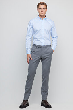 %100 Pamuk Slim Fit Klasik Yaka Desenli Gömlek - Beyaz-Mavi (görsel 4)