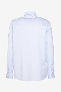 %100 Pamuk Slim Fit Klasik Yaka Desenli Gömlek - Beyaz-Mavi (görsel 6)
