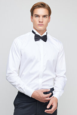 %100 Pamuk Slim Fit Ata Yaka Gömlek - Beyaz