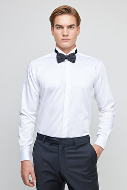 %100 Pamuk Slim Fit Ata Yaka Gömlek - Beyaz (görsel 2)
