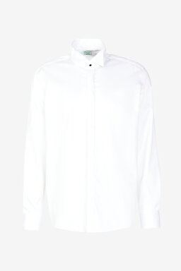 %100 Pamuk Slim Fit Ata Yaka Gömlek - Beyaz (görsel 5)