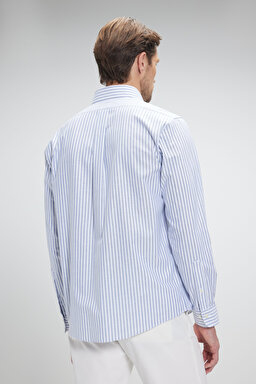 Pamuklu Regular Fit Non-Iron Gömlek - Mavi Çizgili (görsel 7)