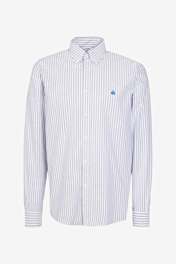 Pamuklu Regular Fit Non-Iron Gömlek - Mavi Çizgili (görsel 8)