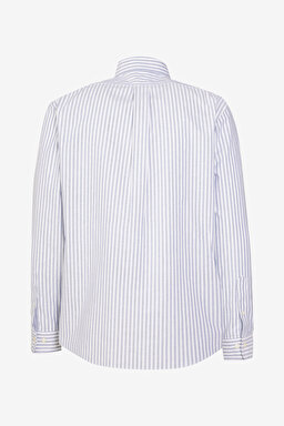 Pamuklu Regular Fit Non-Iron Gömlek - Mavi Çizgili (görsel 9)