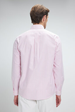 Pamuklu Regular Fit Non-Iron Gömlek - Kırmızı Çizgili (görsel 6)