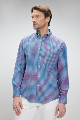 Pamuklu Slim Fit Non-Iron Gömlek - Mavi