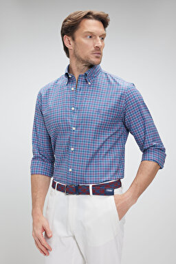 Pamuklu Slim Fit Non-Iron Gömlek - Mavi (görsel 2)