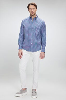 Pamuklu Slim Fit Non-Iron Gömlek - Mavi (görsel 4)
