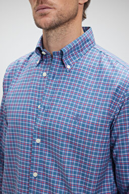 Pamuklu Slim Fit Non-Iron Gömlek - Mavi (görsel 5)