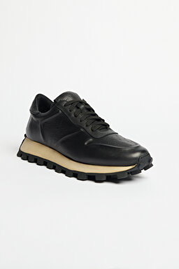 %100 Deri Spor Sneaker Ayakkabı - Siyah (görsel 2)
